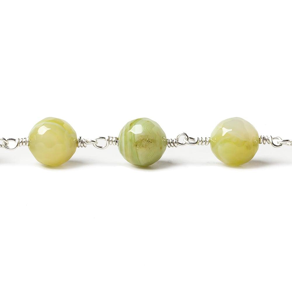 8mm Lime Green banded Agate faceted round Silver plated Chain by the foot 21 pieces - The Bead Traders