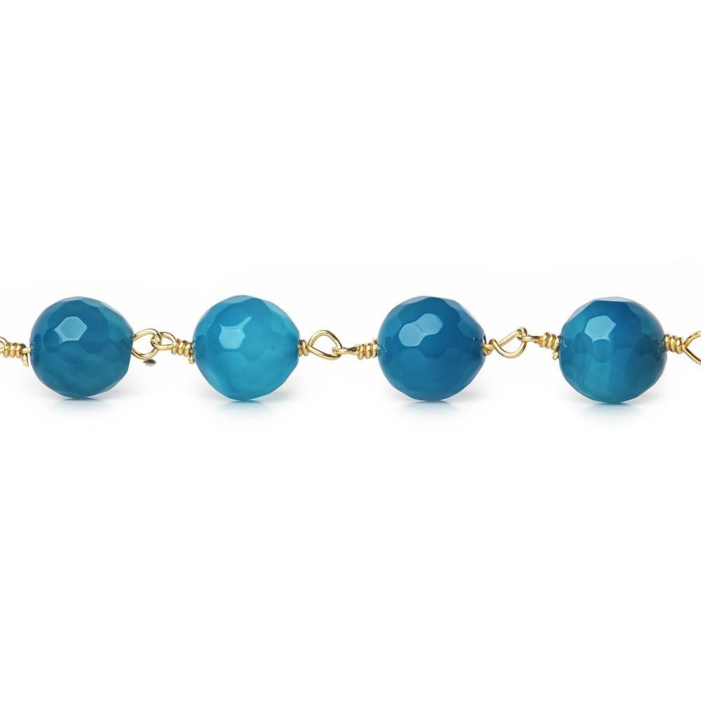 8mm Marine Blue Agate faceted round Gold Chain by the foot 21 beads - The Bead Traders