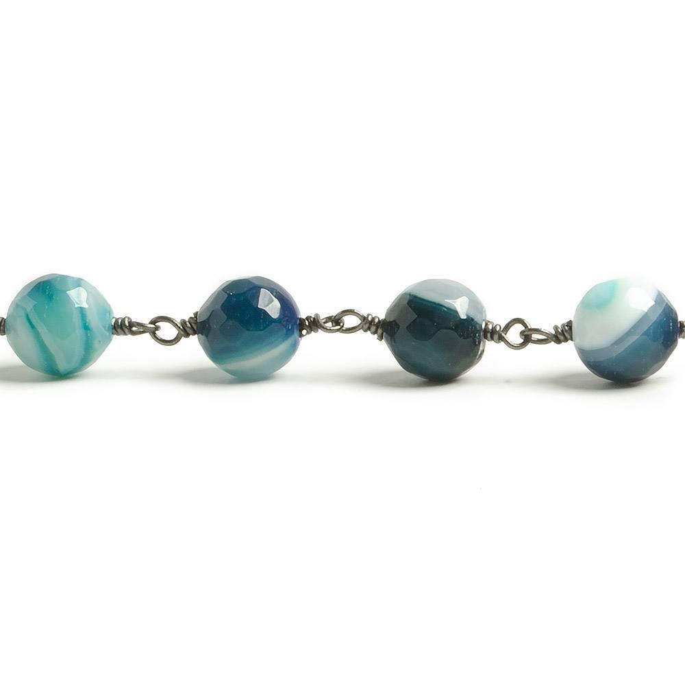 8mm Marine Blue banded Agate faceted round Black Gold Chain by the foot with 21 pieces - The Bead Traders