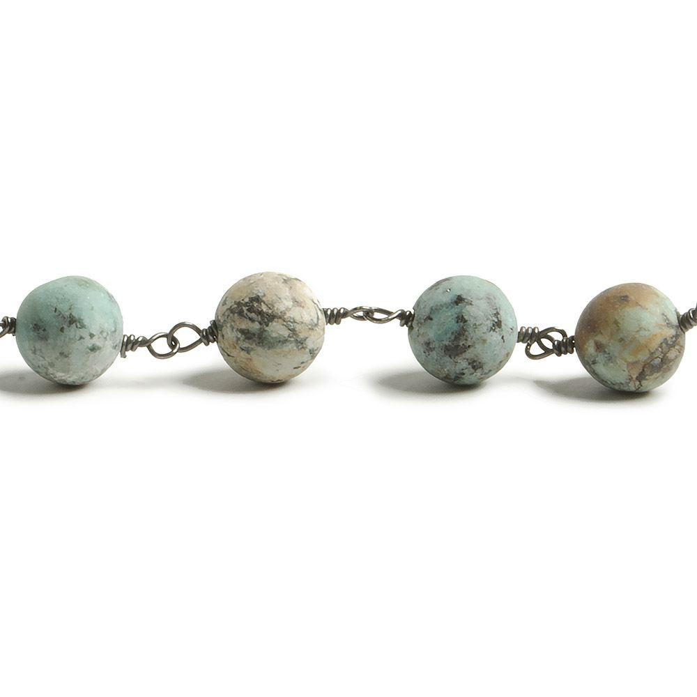 8mm Matte African Turquoise plain round Black Gold plated Chain by the foot with 22 pieces - The Bead Traders