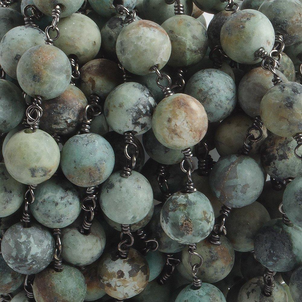 8mm Matte African Turquoise plain round Black Gold plated Chain by the foot with 22 pieces - The Bead Traders
