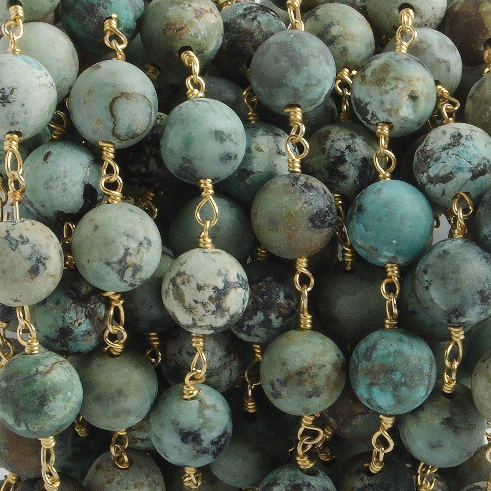 8mm Matte African Turquoise plain round Gold plated Chain by the foot with 22 pieces - The Bead Traders
