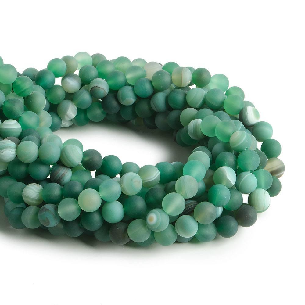 8mm Matte Crackled True Green Agate plain rounds 15 inch 47 beads - The Bead Traders