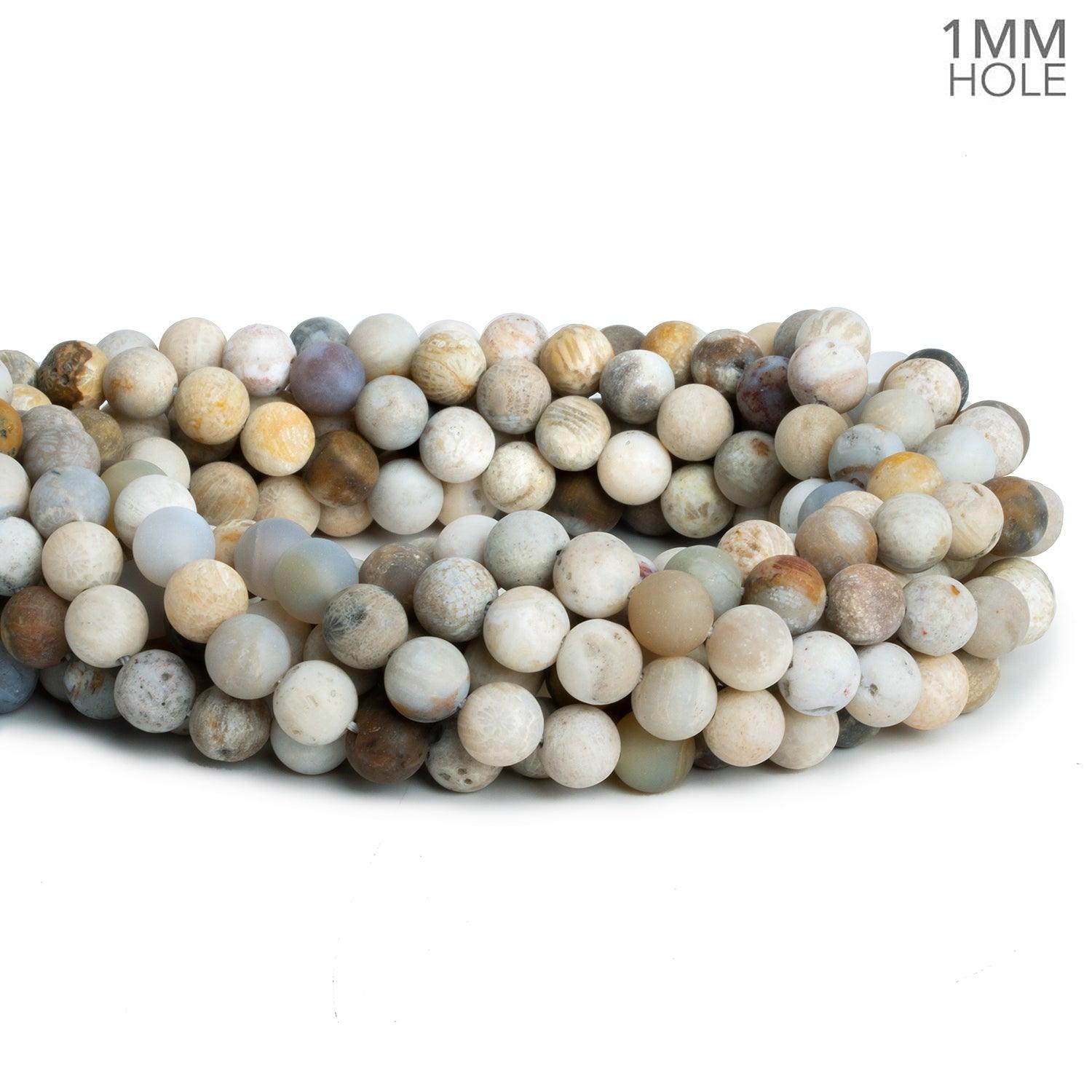 8mm Matte Fossilized Coral Plain Rounds 15 inch 45 beads - The Bead Traders