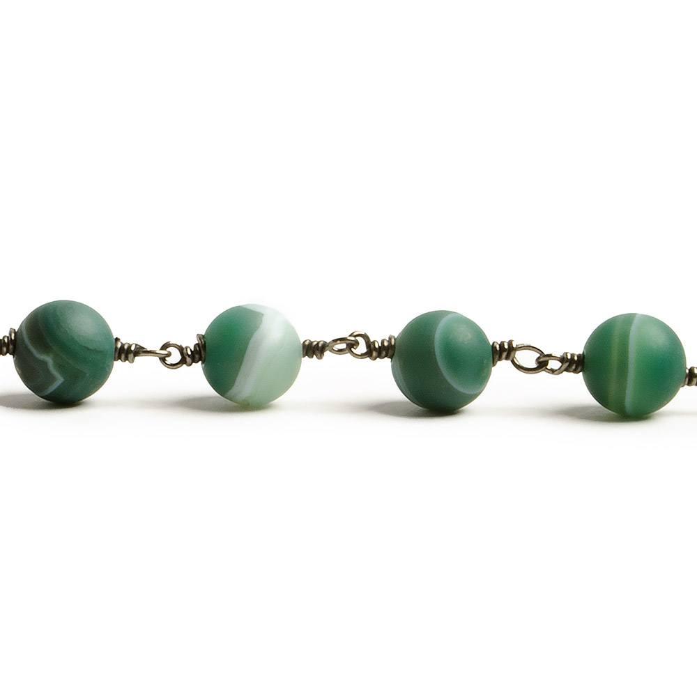 8mm Matte Green banded Agate plain round Black Gold Chain by the foot with 21 pieces - The Bead Traders