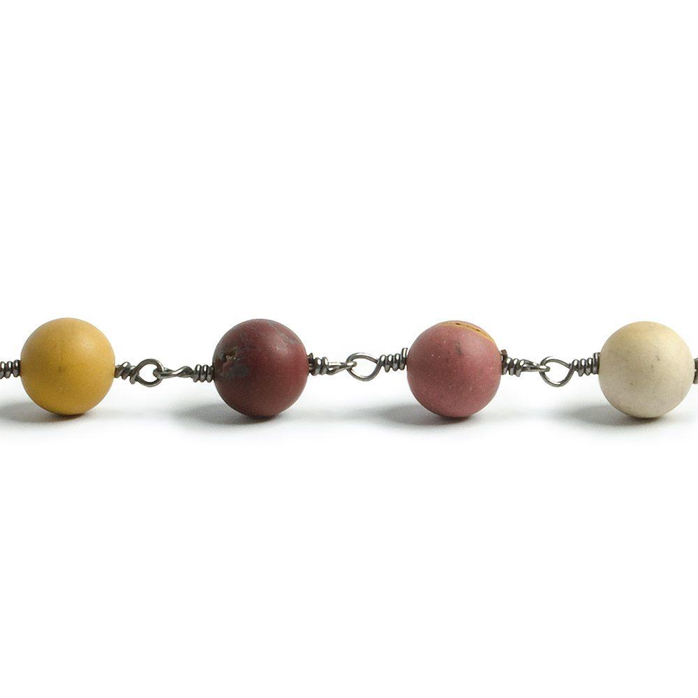 8mm Matte Moukaite Jasper plain round Black Gold plated Chain by the foot with 22 pieces - The Bead Traders