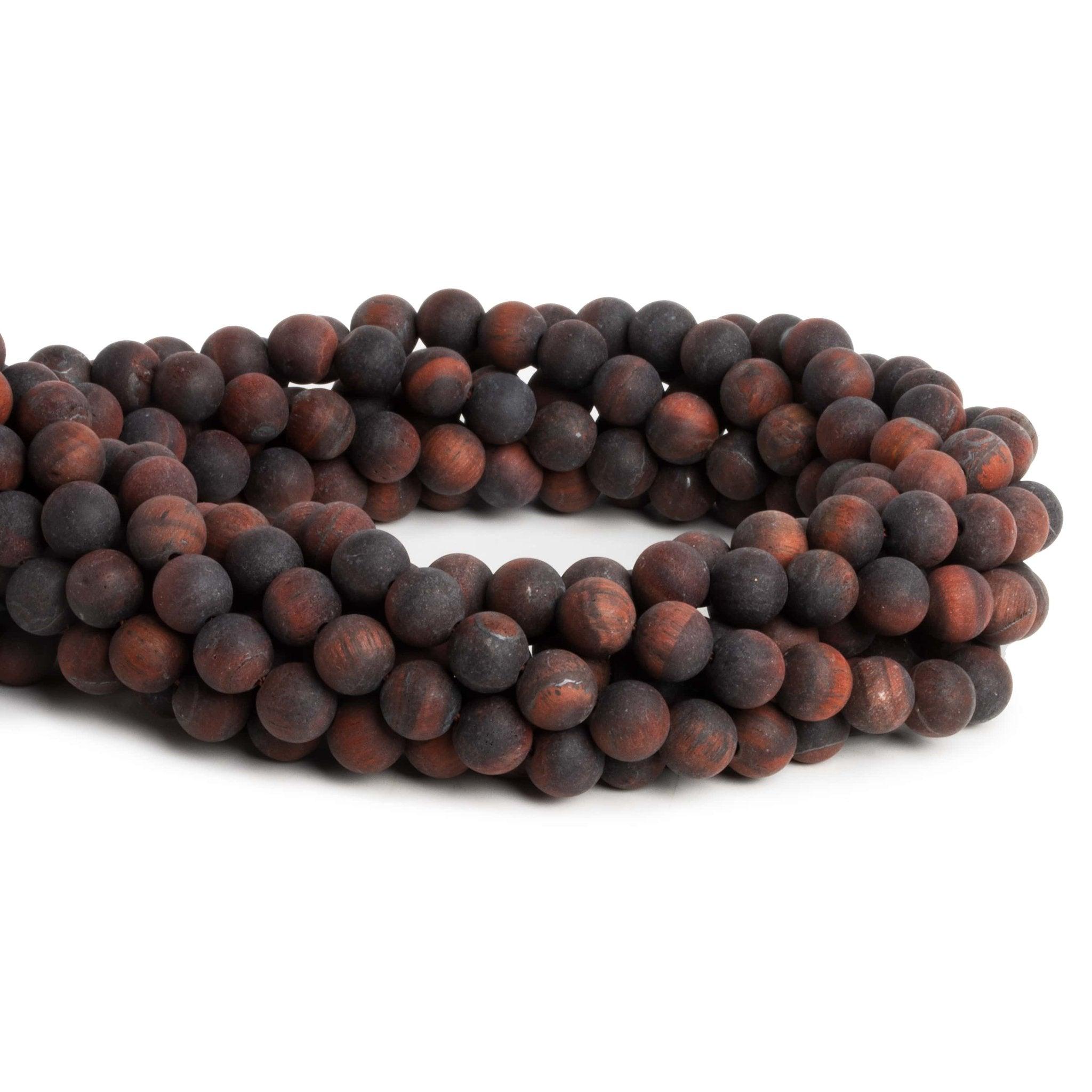 8mm Matte Red Tiger's Eye Plain Rounds 15 inch 45 beads - The Bead Traders