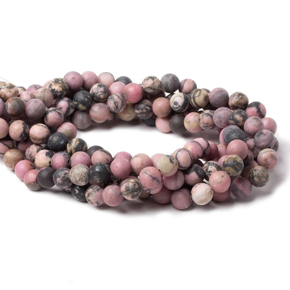 8mm Matte Rhodonite with Veining plain round beads 15 inch 46 pieces - The Bead Traders