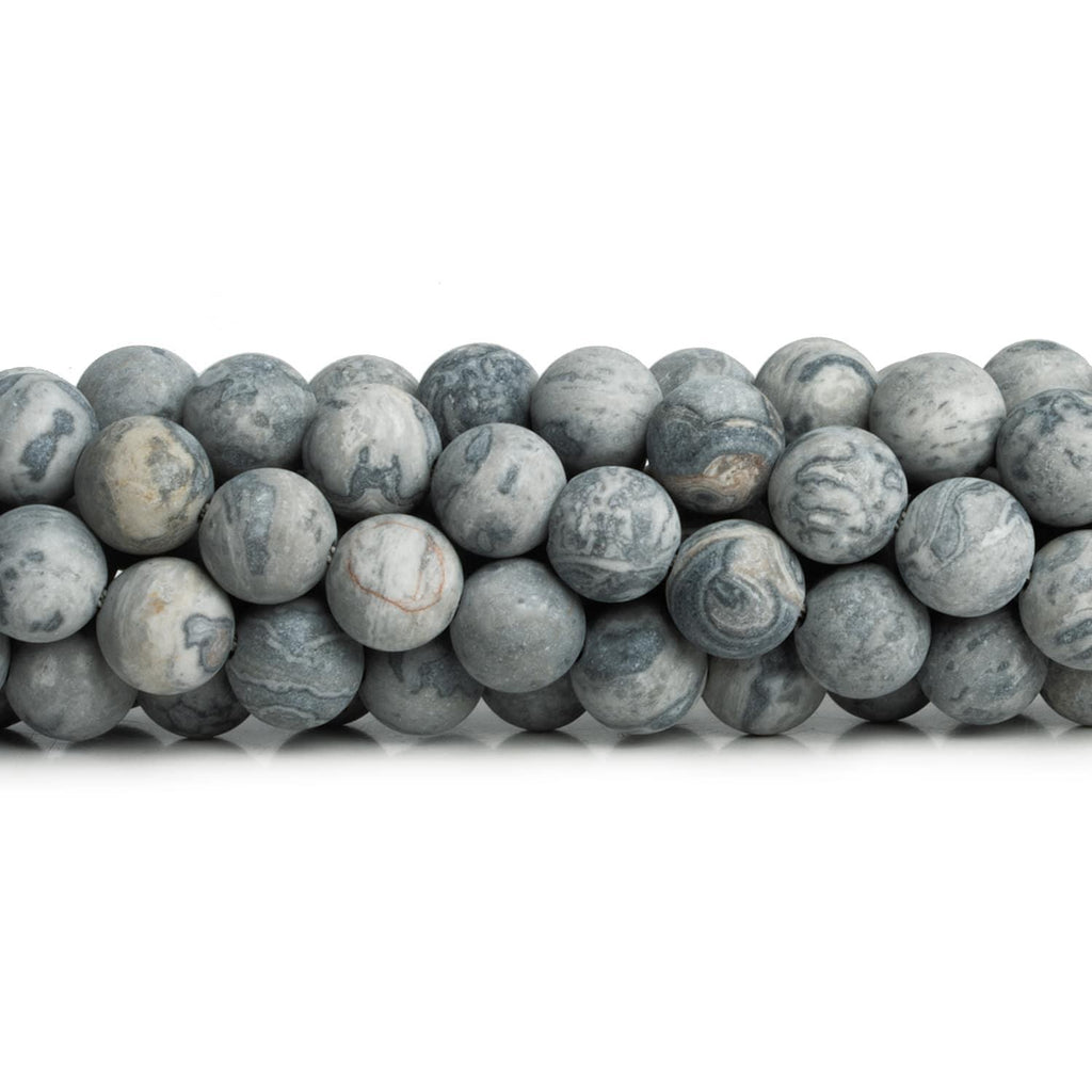 8mm Matte Silver Leaf Jasper Plain Round Beads 15 inch 48 pieces - The Bead Traders
