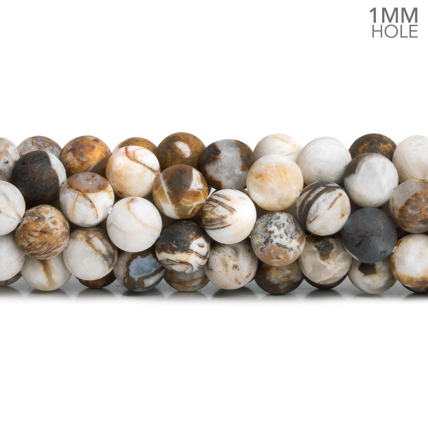 8mm Matte White & Brown Fire Agate Rounds 45 beads - The Bead Traders