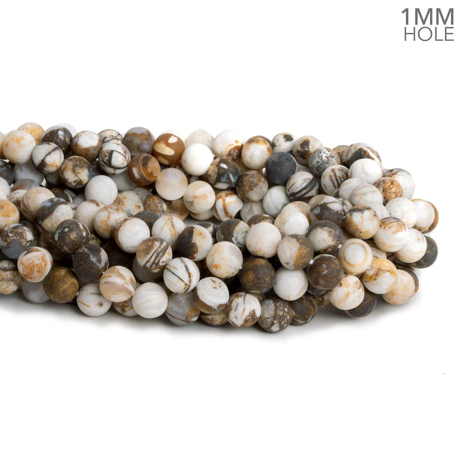 8mm Matte White & Brown Fire Agate Rounds 45 beads - The Bead Traders