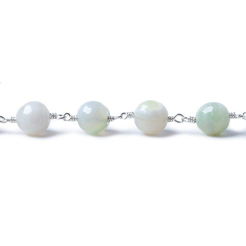 8mm Mint Green banded Agate faceted round Silver plated Chain by the foot 21 pieces - The Bead Traders
