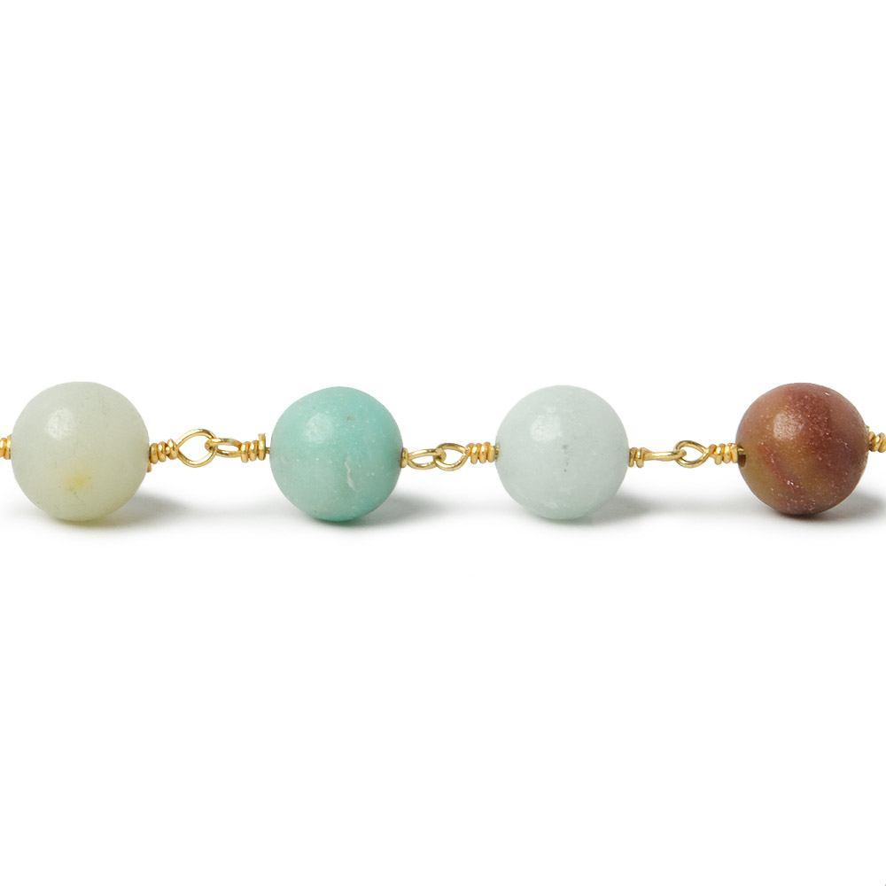 8mm Multi Color Amazonite plain round Gold plated Chain by the foot 20 pieces - The Bead Traders
