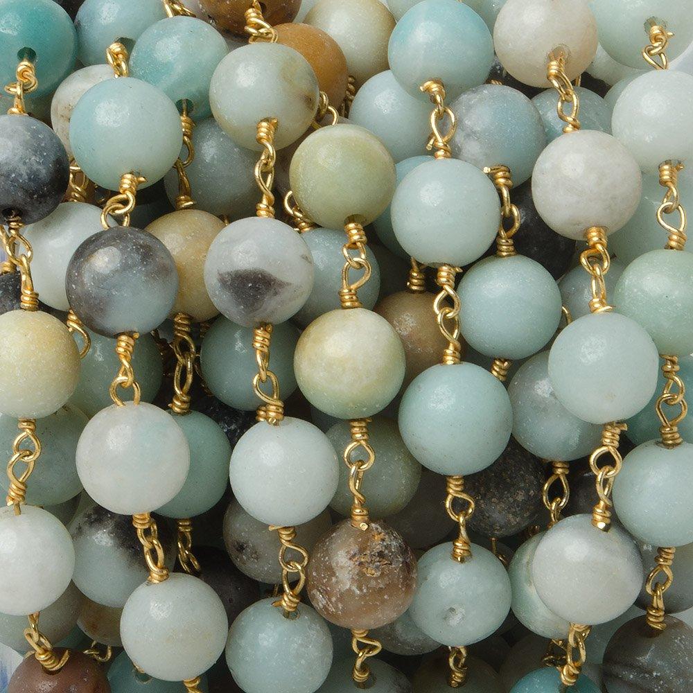 8mm Multi Color Amazonite plain round Gold plated Chain by the foot 20 pieces - The Bead Traders