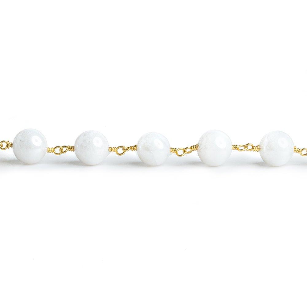 8mm Mystic White Quartz Round Gold Chain by the Foot 23 pieces - The Bead Traders
