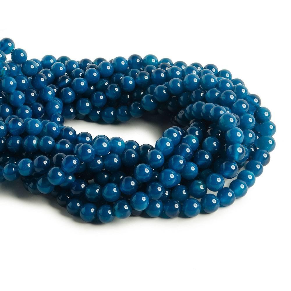 8mm Naval Blue Agate plain rounds 15 inch 47 beads - The Bead Traders