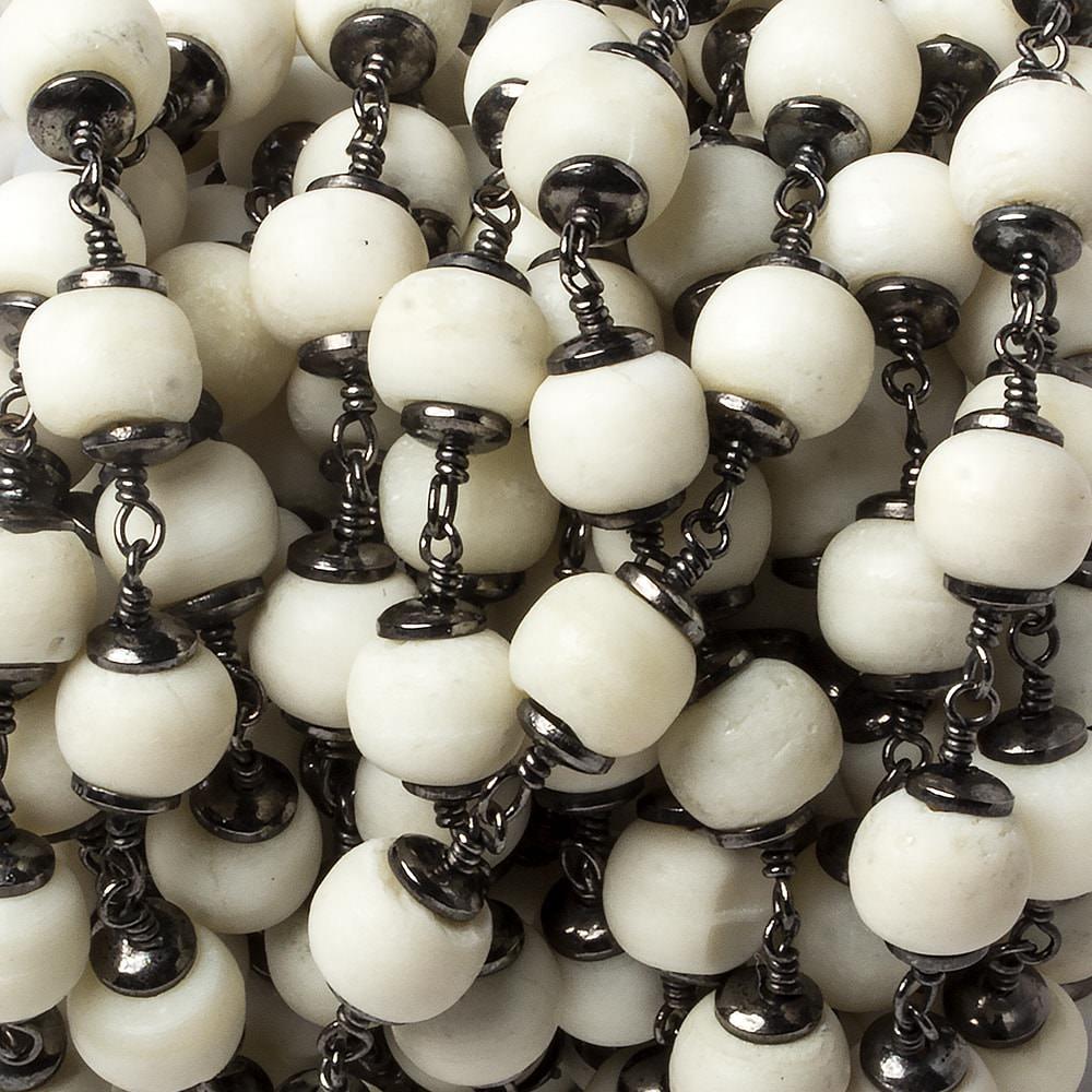 8mm Ox Off White Bone rounds Black Gold plated Chain by the foot 20 pcs - The Bead Traders