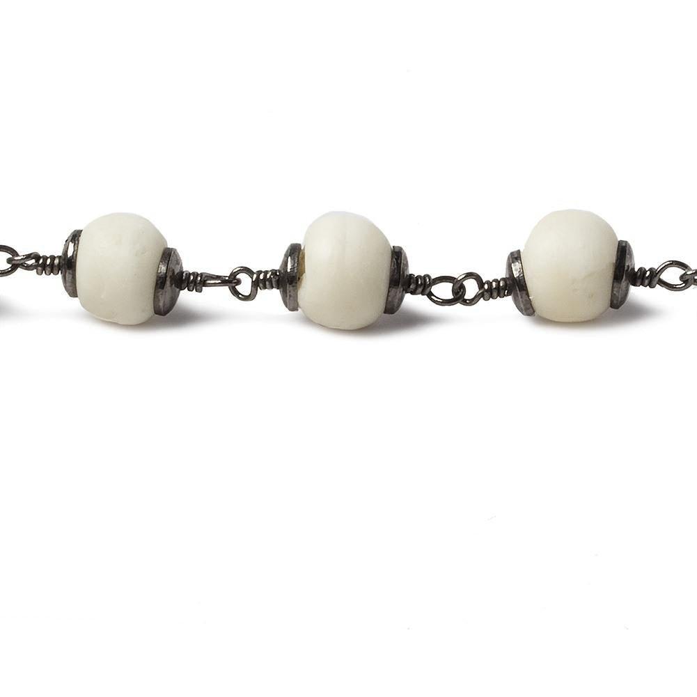 8mm Ox Off White Bone rounds Black Gold plated Chain by the foot 20 pcs - The Bead Traders
