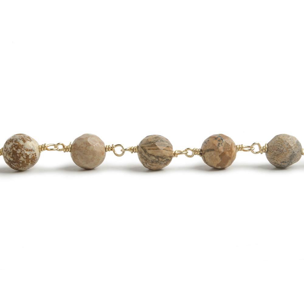 8mm Picture Jasper faceted round Gold plated Chain by the foot 21 beads - The Bead Traders
