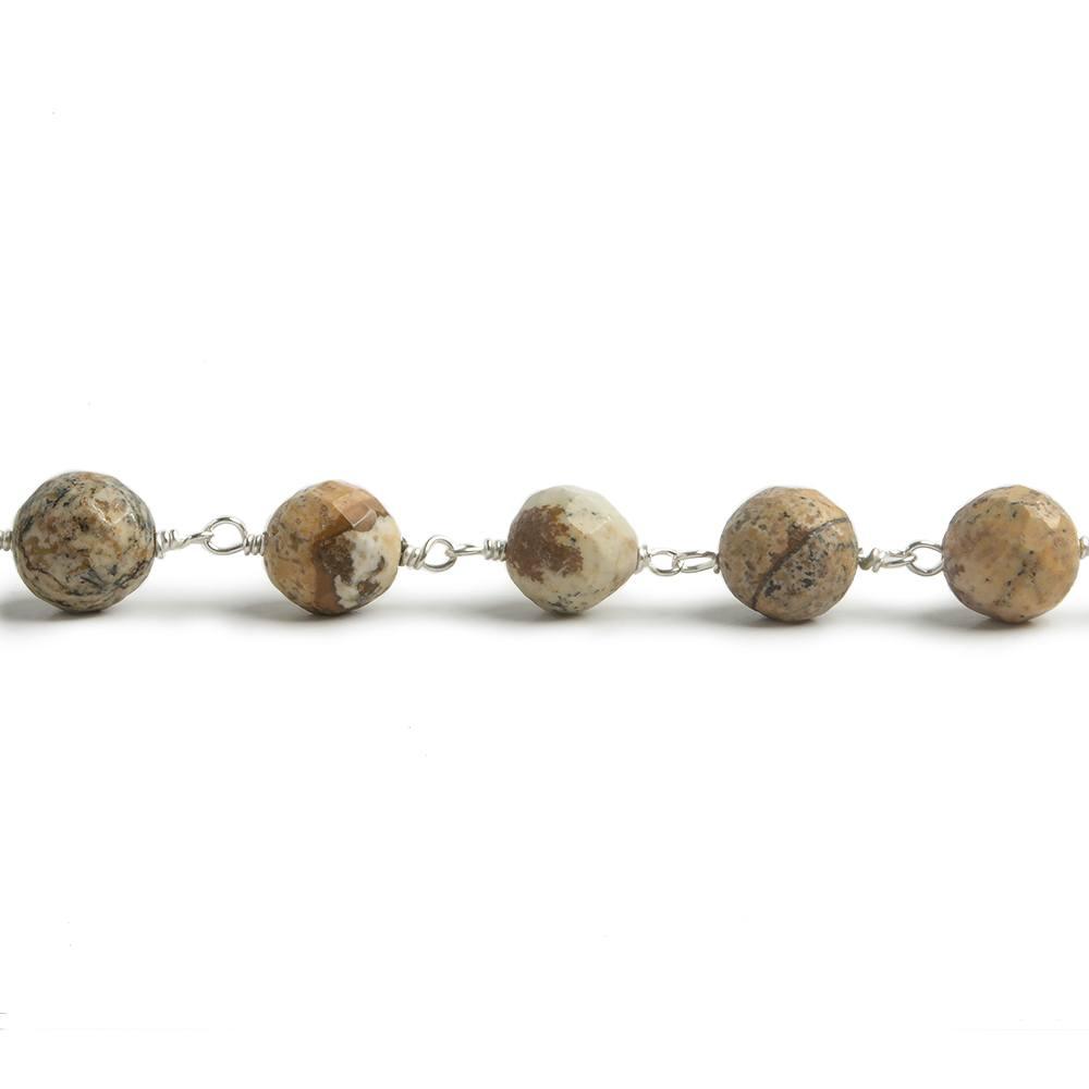 8mm Picture Jasper faceted round Silver plated Chain by the foot 21 beads - The Bead Traders