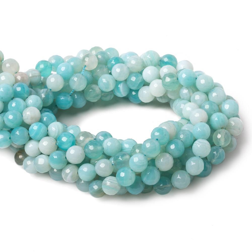 8mm Powder Blue Agate faceted round beads 15 inch - The Bead Traders