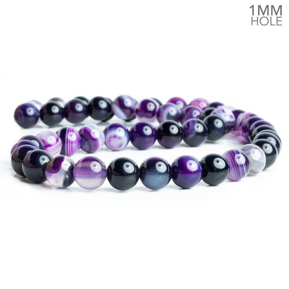 8mm Purple Banded Agate Plain Round Beads 15.5 inch 48 pieces - The Bead Traders