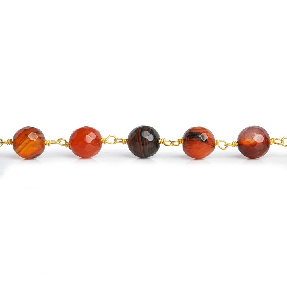 8mm Red Orange Agate Faceted Rounds Gold Chain 23 pieces - The Bead Traders