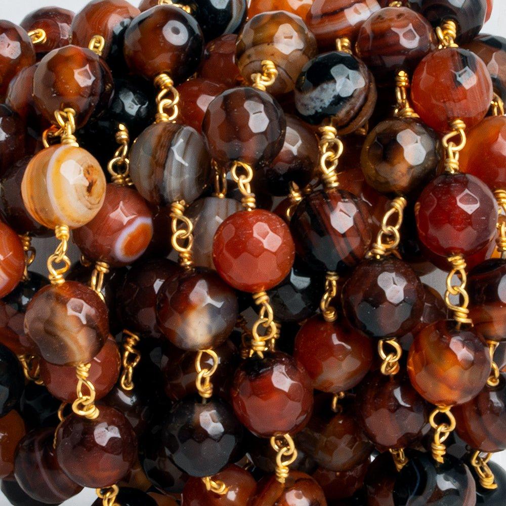 8mm Red Orange Agate Faceted Rounds Gold Chain 23 pieces - The Bead Traders