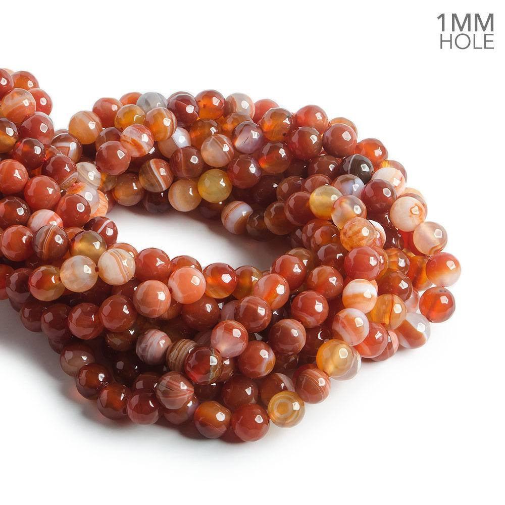 8mm Red Orange Banded Agate faceted round beads 14.5 inch 47 pieces - The Bead Traders