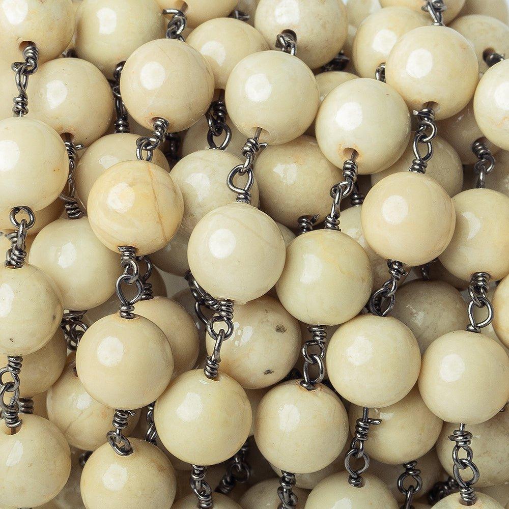 8mm River Stone Jasper plain round Black Gold plated Chain by the foot with 22 pieces - The Bead Traders
