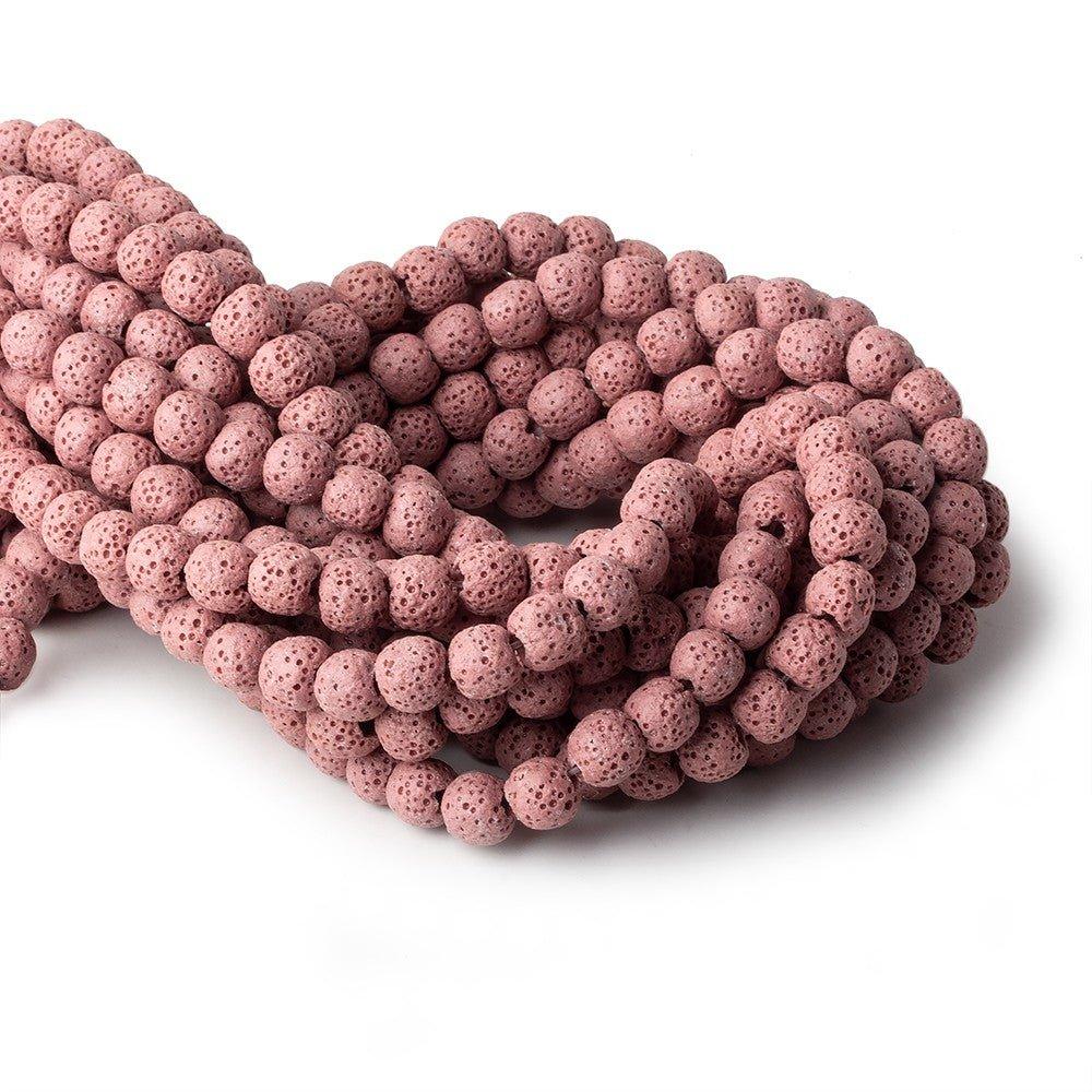 8mm Rose Pink Lava Rock plain rounds 16 inch 51 beads - The Bead Traders