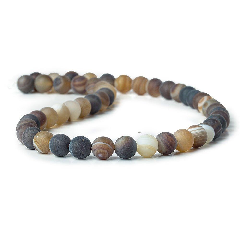 8mm Satin Matte Brown Banded Agate Plain Round 1mm drill hole beads 15.5inch 49 pieces - The Bead Traders