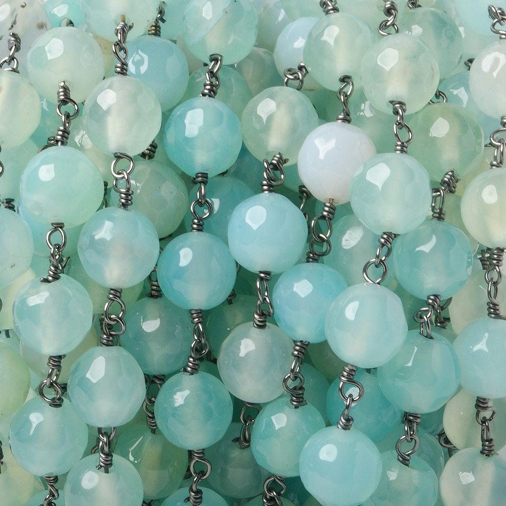 8mm Sea Blue & Green Agate faceted round Black Gold plated Chain by the foot 26 pieces - The Bead Traders