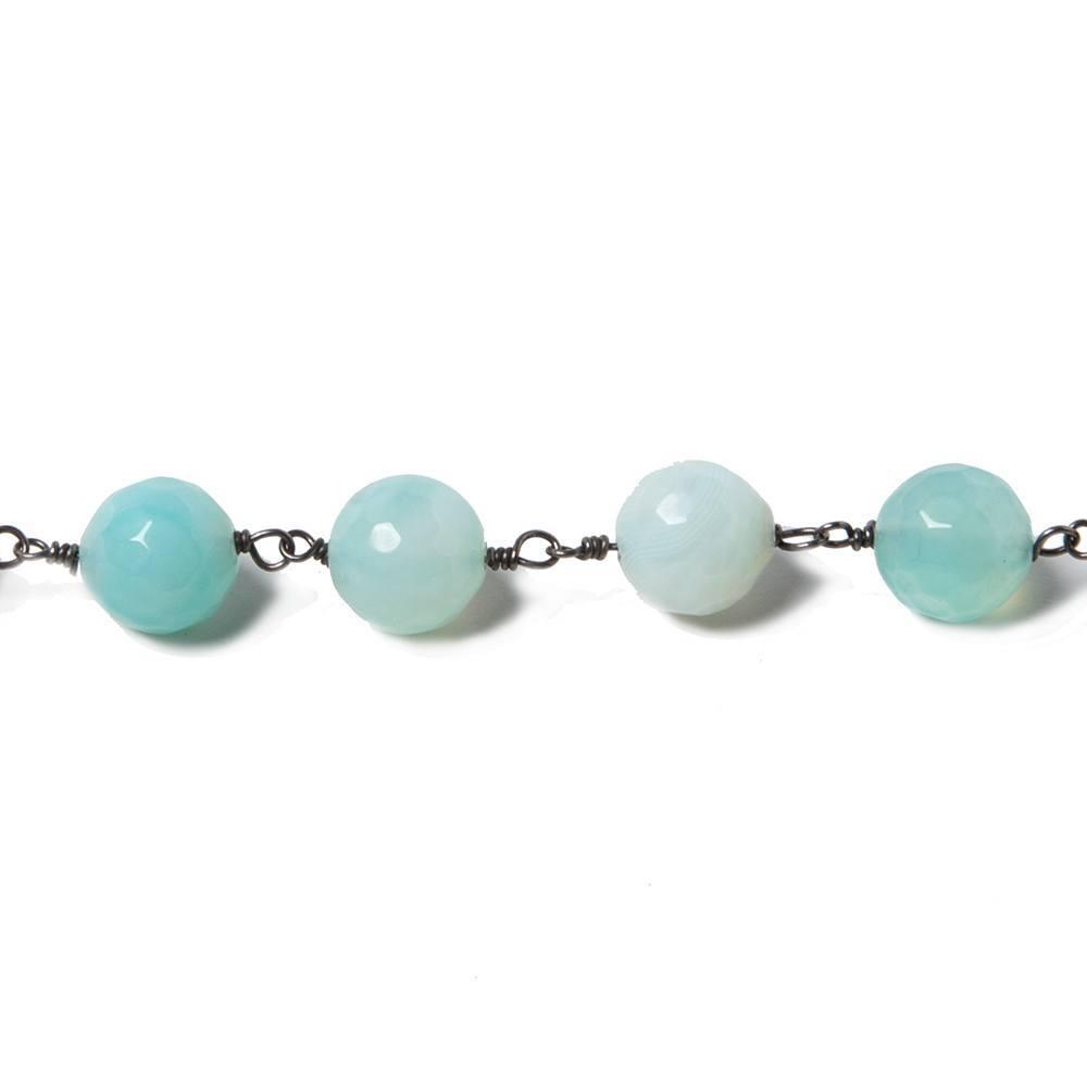 8mm SeaBlue Agate faceted round Black Gold plated Chain by the foot 22 pieces - The Bead Traders
