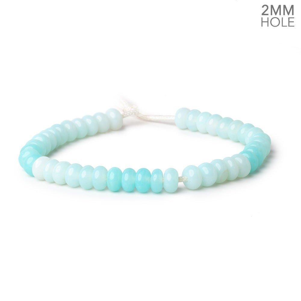 8mm Seafoam Blue Opal 2mm Large Hole Plain Rondelles 8 inch 39 beads - The Bead Traders