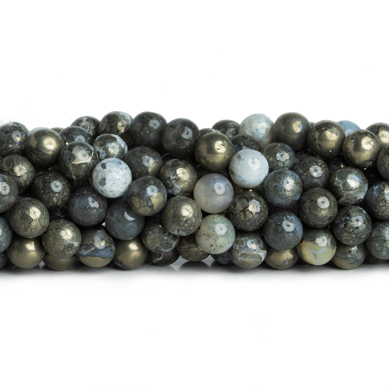 8mm Silver Agate with Pyrite Rounds 15 inch 45 beads - The Bead Traders