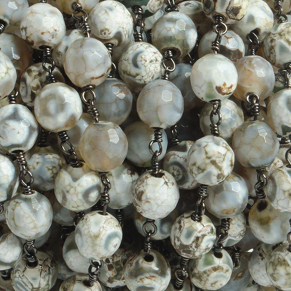 8mm Smoky Honeycomb Tibetan Agate round Black Gold Chain by the foot with 21 pcs - The Bead Traders