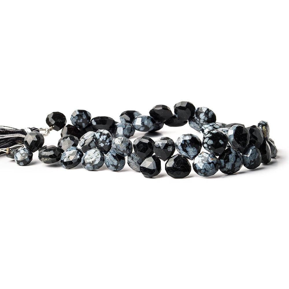 8mm Snowflake Obsidian Faceted Heart Beads, 8 inch - The Bead Traders