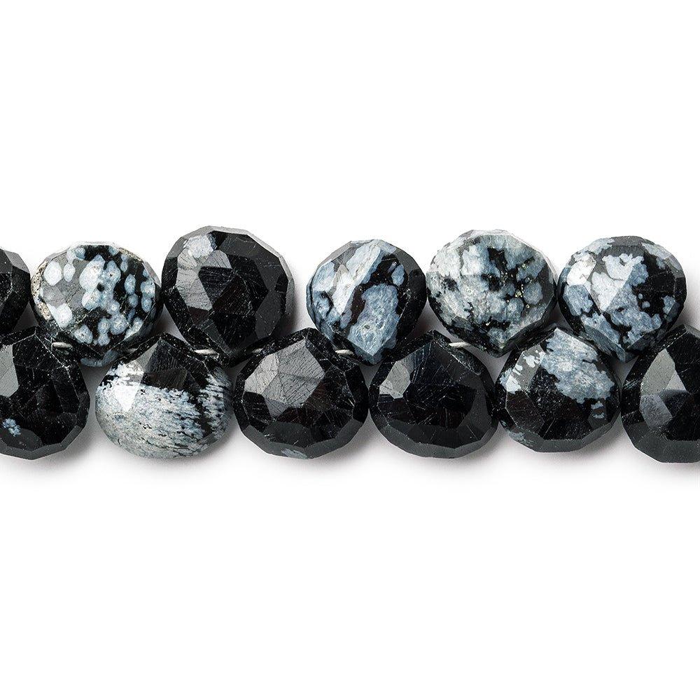 8mm Snowflake Obsidian Faceted Heart Beads, 8 inch - The Bead Traders