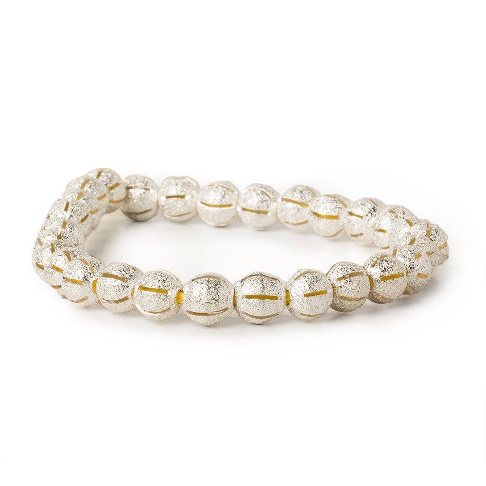 8mm Sterling Silver Plated Brass Stardust Stripe Round Beads, 8 inch - The Bead Traders