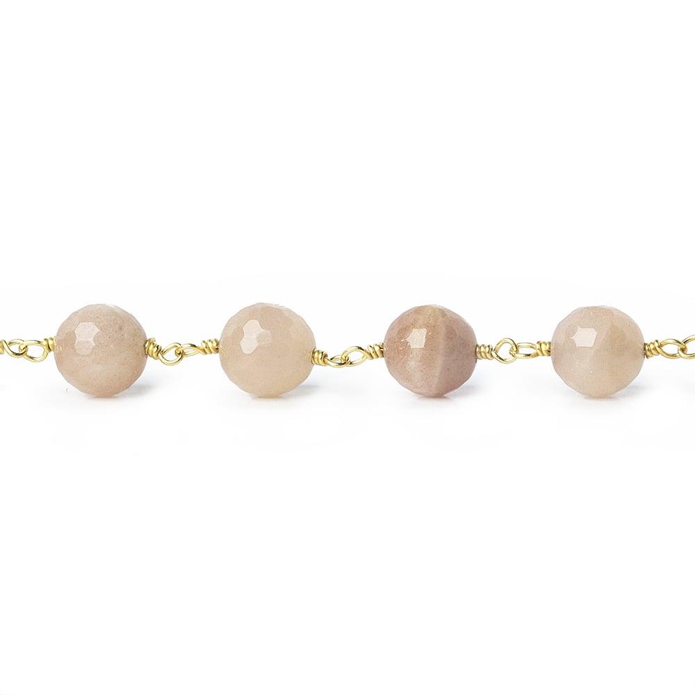 8mm Sunstone faceted round Gold Chain by the foot 21 beads - The Bead Traders