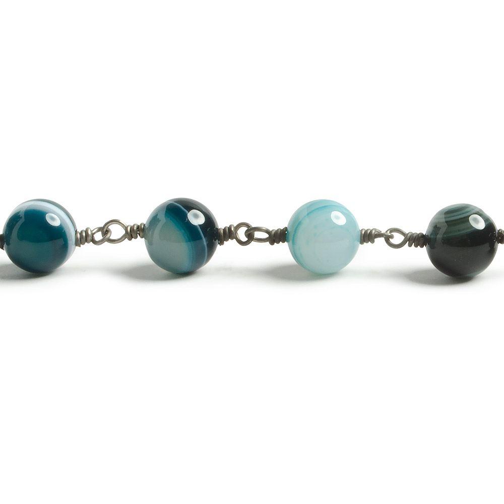 8mm Teal banded Agate plain round Black Gold Chain by the foot with 21 pieces - The Bead Traders