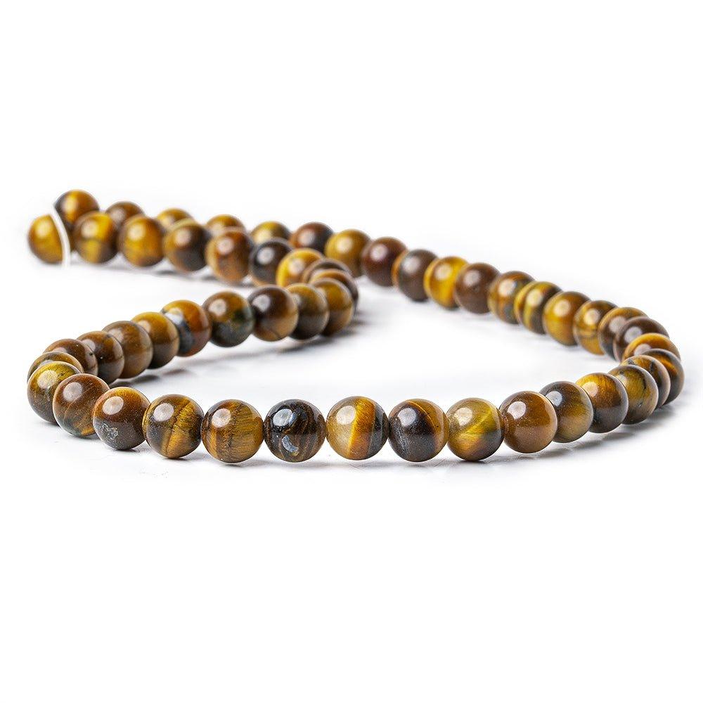 8mm Tiger's Eye plain round beads 15.5 inch 52 pieces - The Bead Traders