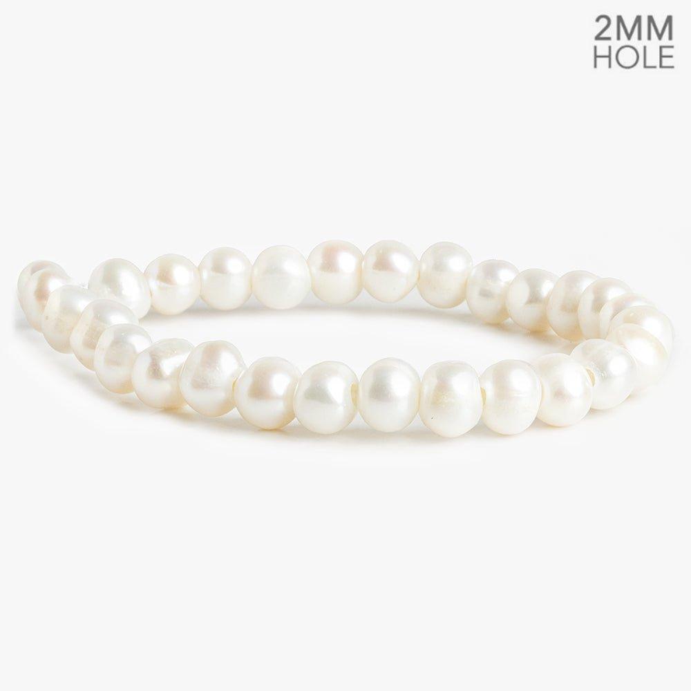 8mm White Large Hole Off Round Freshwater Pearls 8 inch 27 pieces - The Bead Traders