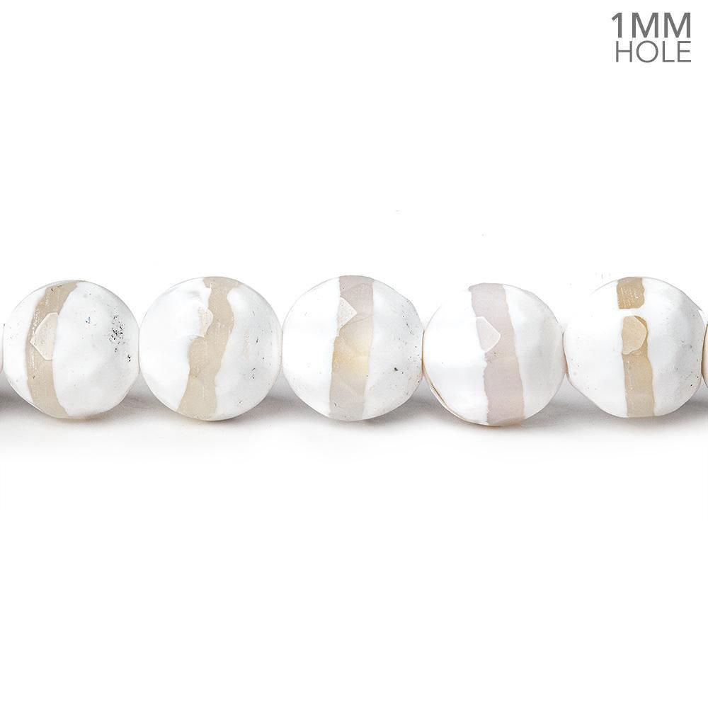 8mm White & Tan Stripe Tibetan Agate faceted rounds 15 inch 48 beads - The Bead Traders