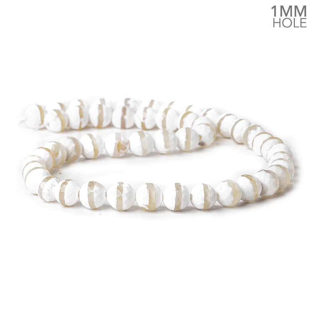 8mm White & Tan Stripe Tibetan Agate faceted rounds 15 inch 48 beads - The Bead Traders
