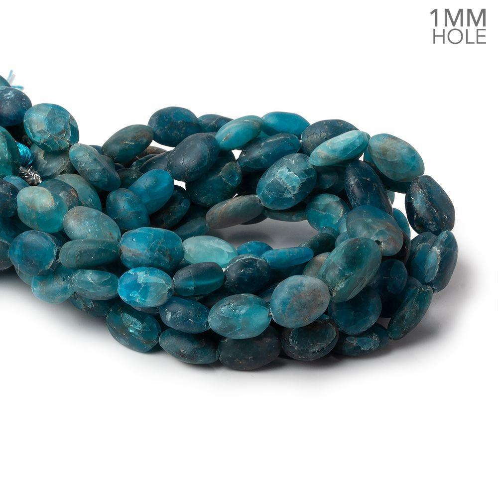 8x6-10x7mm Matte Neon Blue Apatite plain ovals 7.5 inch 20 beads - The Bead Traders