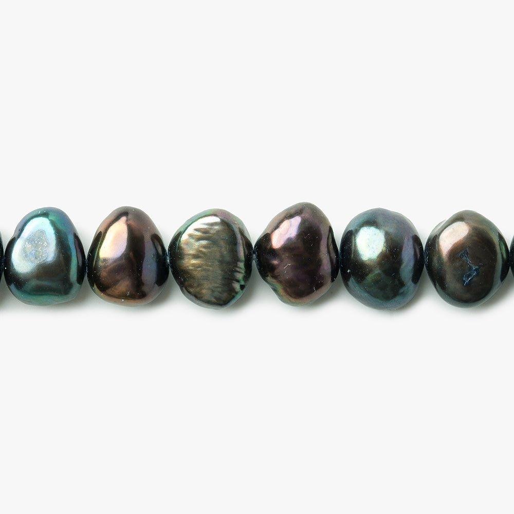 8x6mm Peacock Blue Baroque Side Drilled Freshwater Pearls 16 inch 63 pieces - The Bead Traders