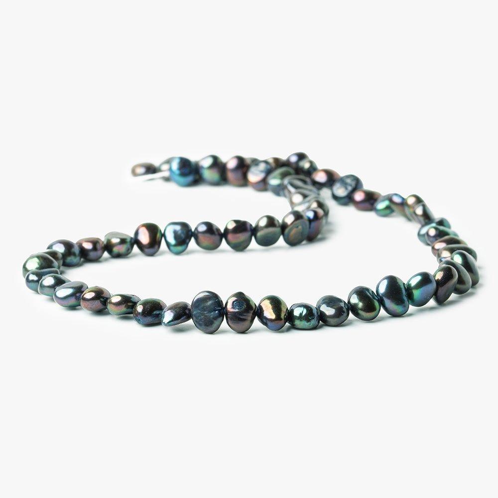 8x6mm Peacock Blue Baroque Side Drilled Freshwater Pearls 16 inch 63 pieces - The Bead Traders