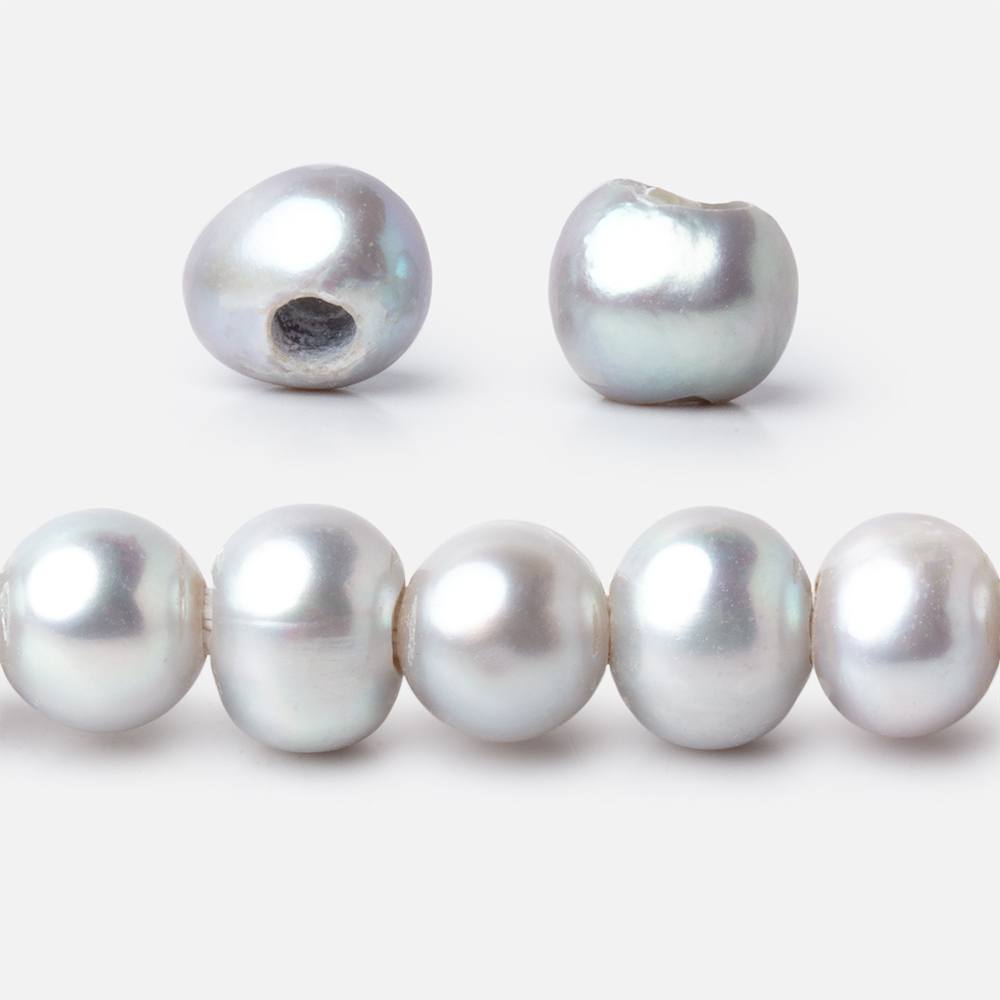 8x7-9x8mm Tri-Silver Off Round Large Hole Freshwater Pearl 15 inch 55 Beads - The Bead Traders